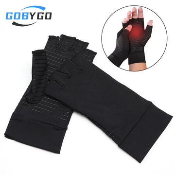 GOBYGO 1Pair Fitness Gloves Anti-slip Compression Half Finger Copper Fiber Nursing Gloves Outdoor Sport Driving Riding Fishing