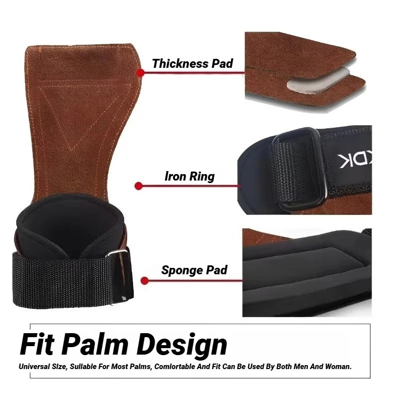 Cowhide Gym Gloves Grips Anti-Skid Weight Power Belt Lifting Pads Deadlift Workout Crossfit Fitness Palm Protection Training
